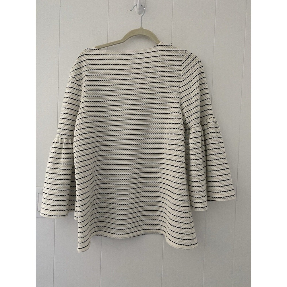 Calvin Klein Women's Top Size M Ivory Striped Round Neck Long Bell Sleeve - Picture 5 of 8